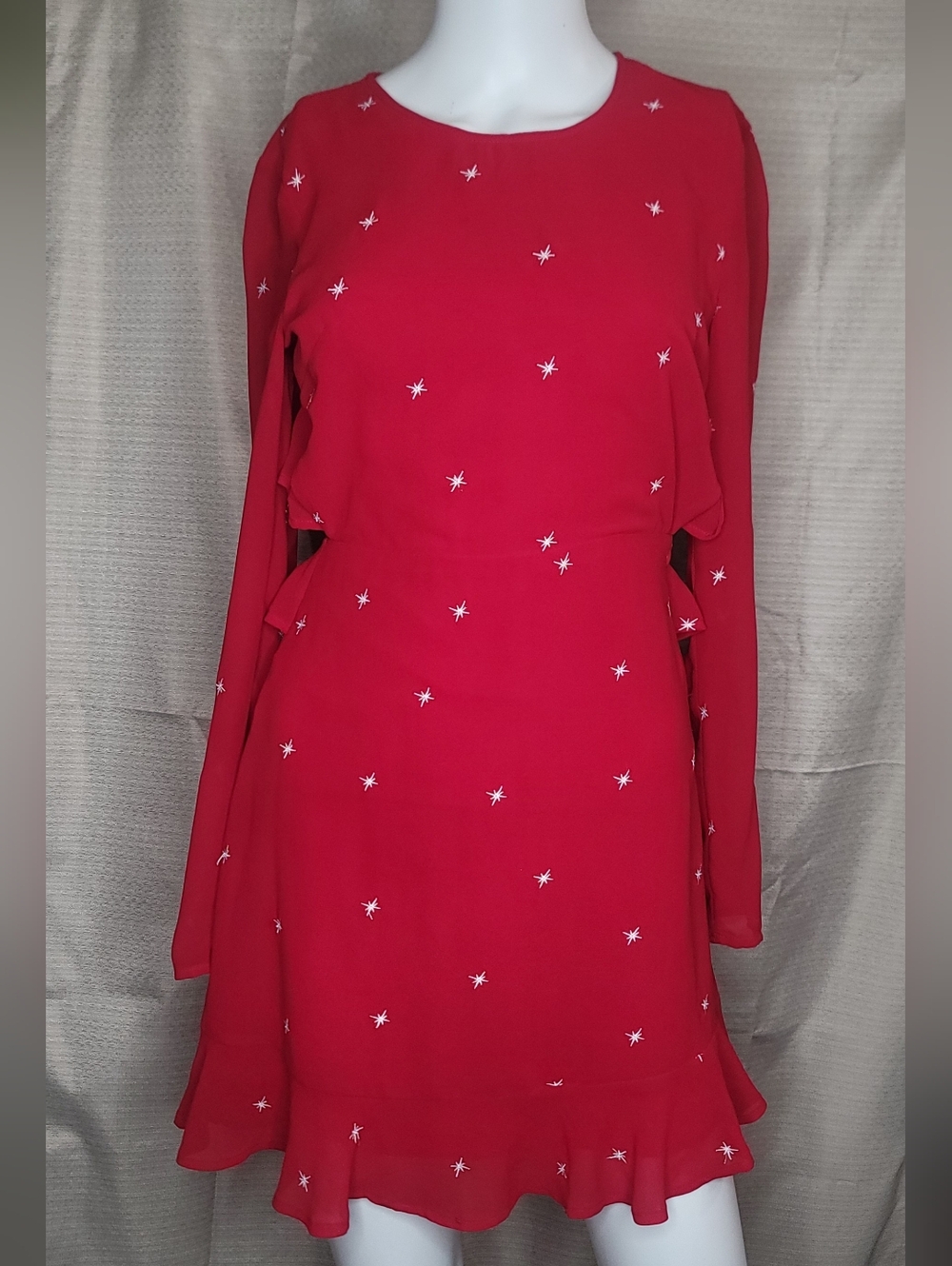 Lulu's Red Ruffled Open-Back Long-Sleeve Mini Dress Size XS